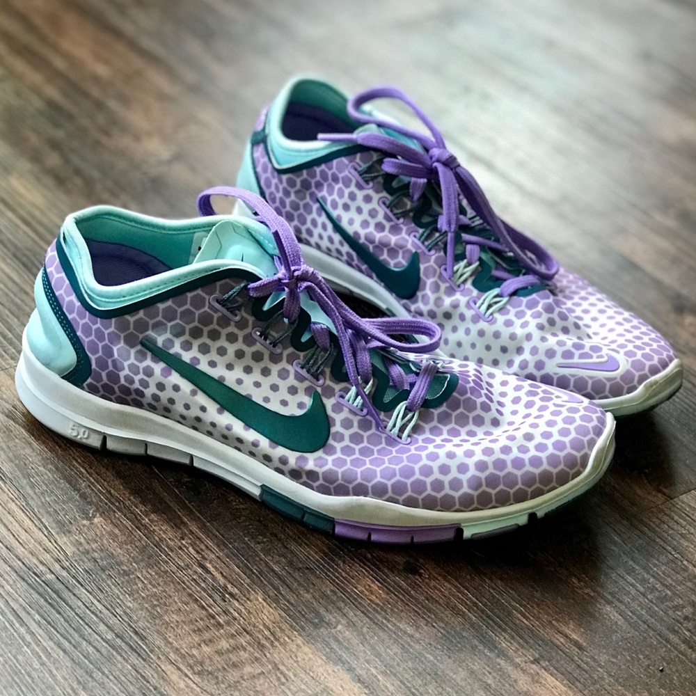 Nike Free 5.0 Running Shoes: Purple/Teal Polka Dot